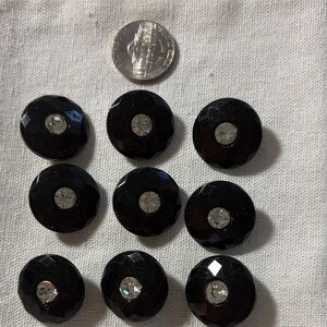 Elegant Black Buttons with Rhinestone Center